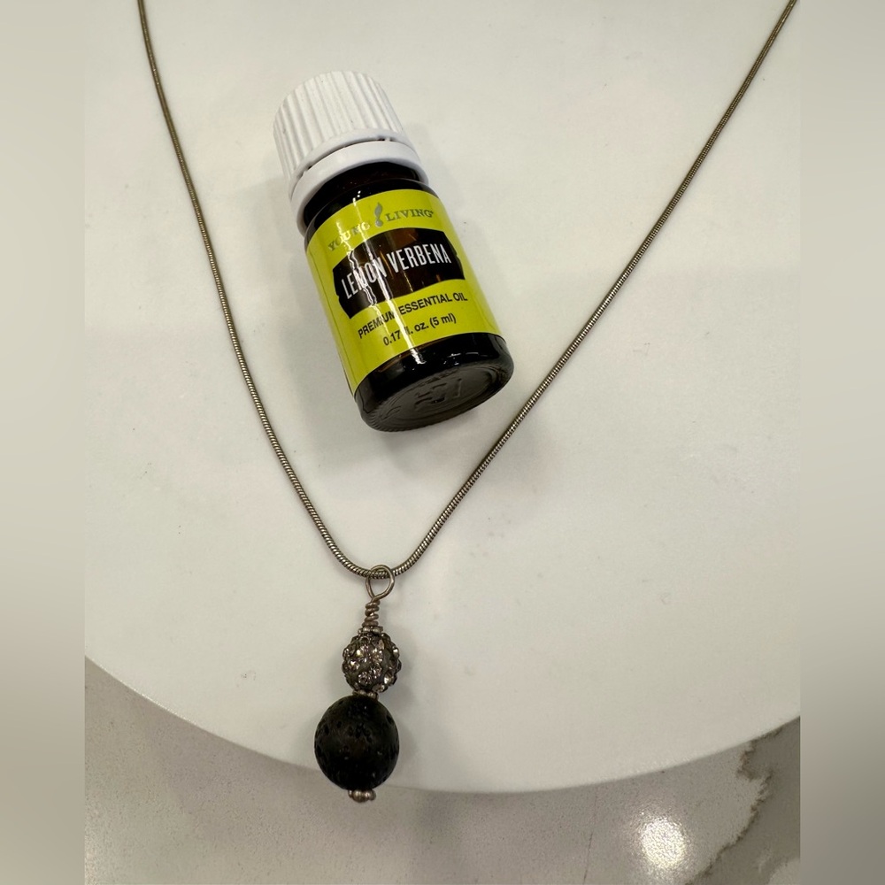 Sterling Silver Snake Chain Lava Stone Bead Diffuser Necklace & YL Lemon Verbena